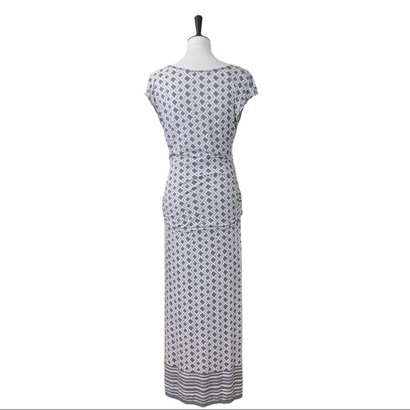 Max Studio Women's Gray White Maxi Skirt Drape Neck Shirred Top Set Size M/L - Picture 4 of 10